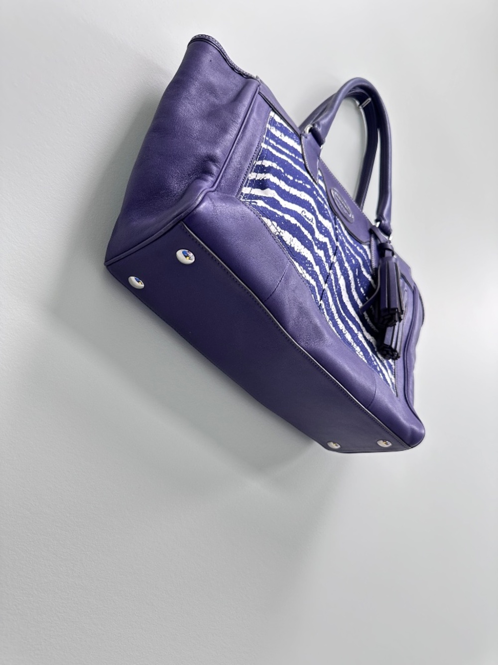 Vintage Coach Legacy Purple Leather and Zebra Printed Canvas Candace Carryall - Picture 3 of 16